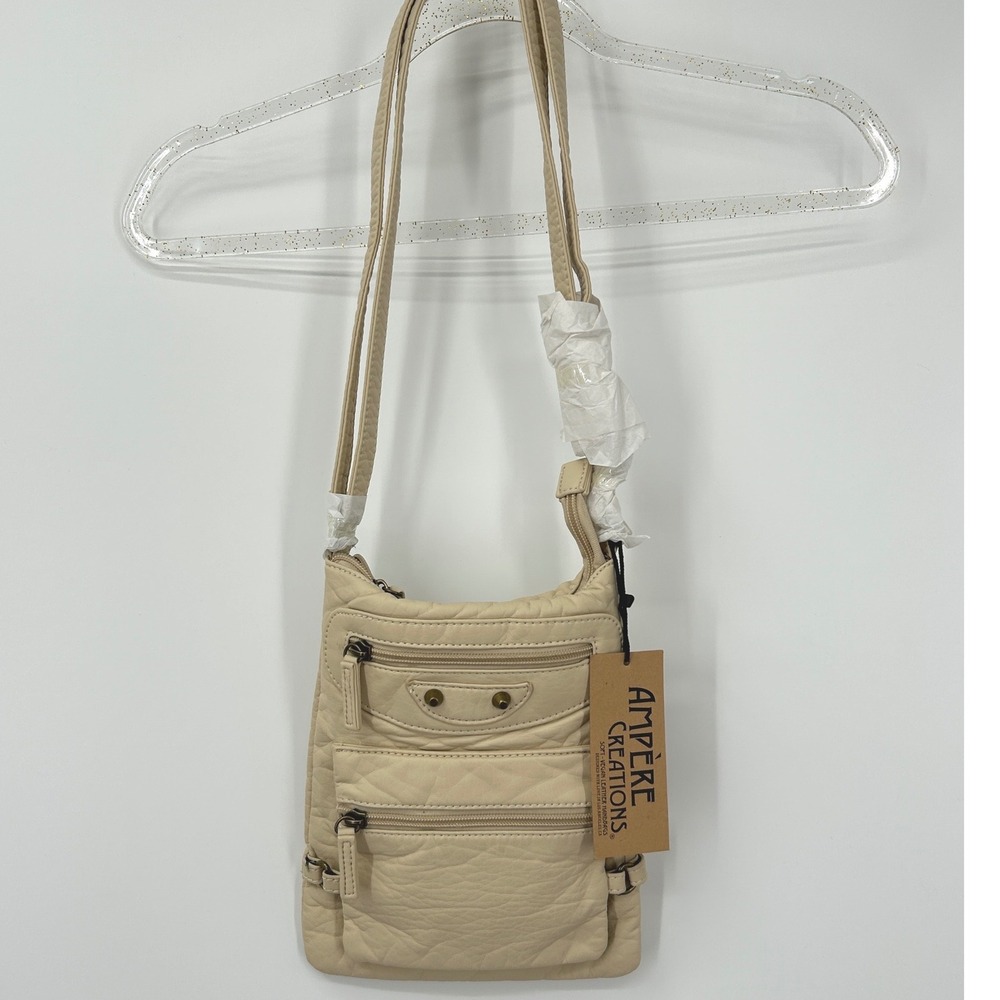 Ampere Creations Taupe Vegan Leather Crossbody Bag Multi Zip Boho C130 NEW - Picture 2 of 7